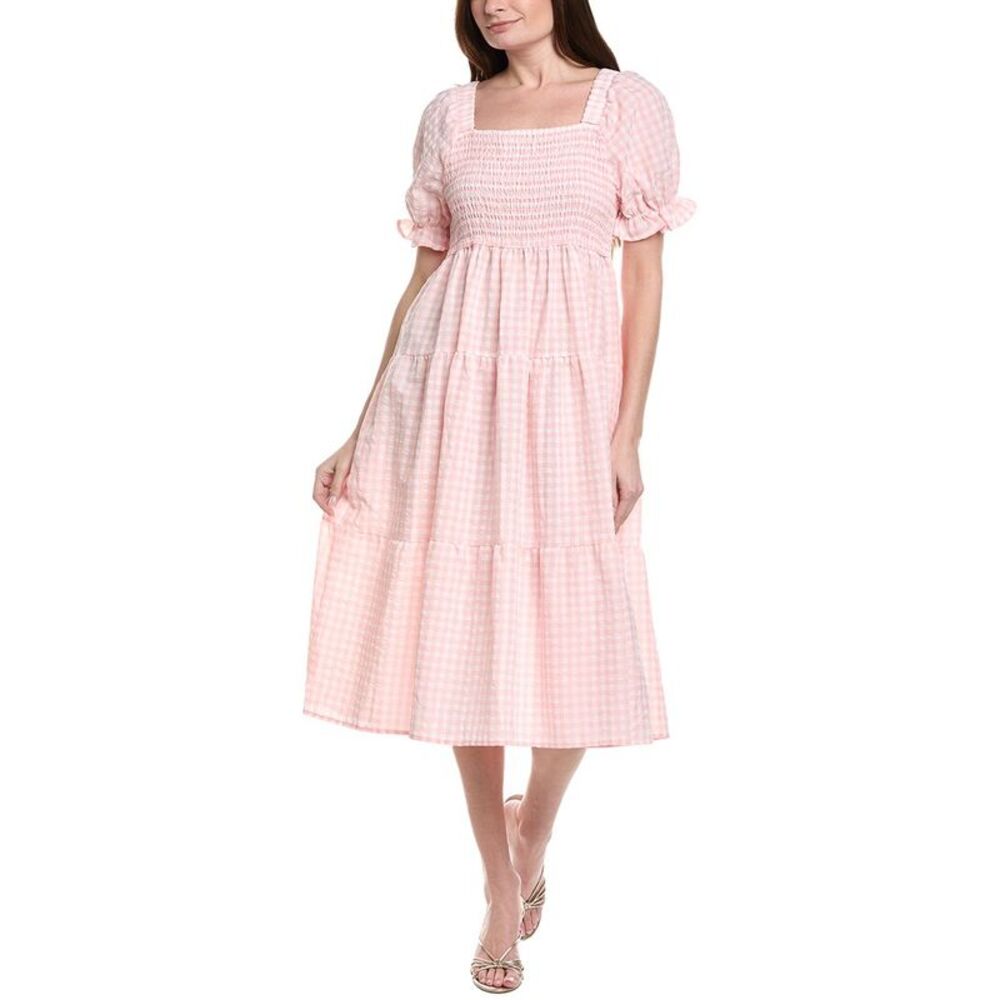 Ipponelli Womens  Gingham Print Midi Dress, Pink